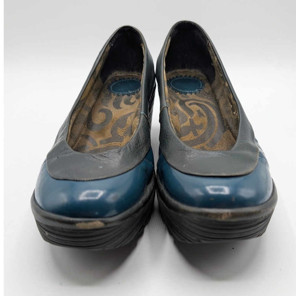 Fly London Womens 8 Yala Wedge Pumps Blue Black Patent Leather Size 39